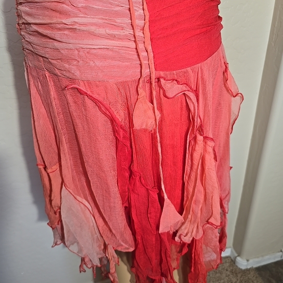 Vintage Rare Bebe 100% Silk Ruffled Red & Pink Sleeveless Dress Size S - Picture 8 of 14